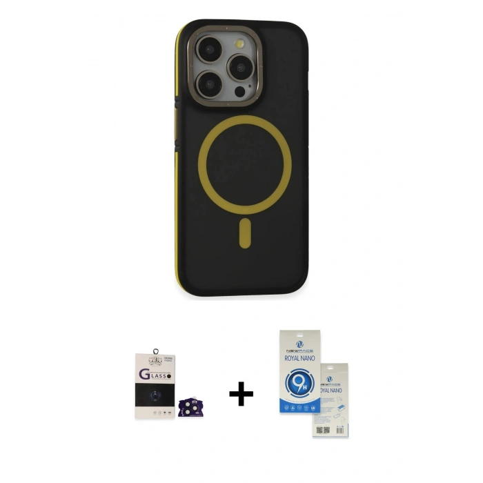 MARSİLYAN™- iPhone 14 Pro Max Kılıf Ahenk Form Serisi - Şeffaf Royal Nano Ekran Koruyucu + Bilvis Titan Kamera Lens - DNMR