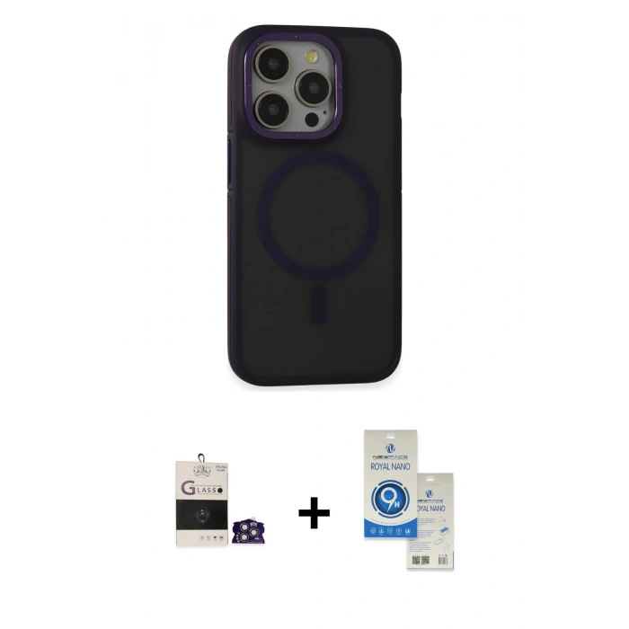 MARSİLYAN™- iPhone 14 Pro Max Kılıf Ahenk Form Serisi - Şeffaf Royal Nano Ekran Koruyucu + Bilvis Titan Kamera Lens - GS