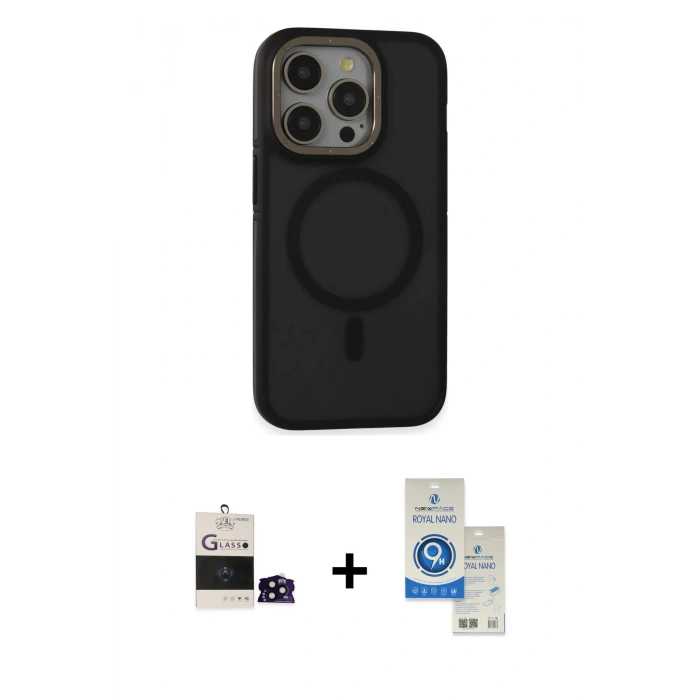 MARSİLYAN™- iPhone 14 Pro Max Kılıf Ahenk Form Serisi - Şeffaf Royal Nano Ekran Koruyucu + Bilvis Titan Kamera Lens - SH