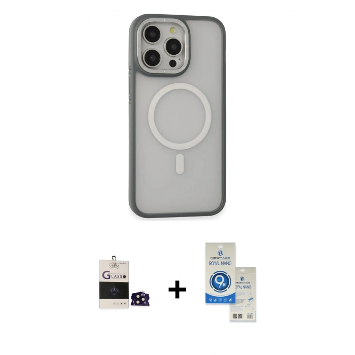 MARSİLYAN™- iPhone 14 Pro Max Kılıf Ahenk Form Serisi - Şeffaf Royal Nano Ekran Koruyucu + Bilvis Titan Kamera Lens - SH