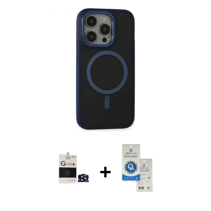 MARSİLYAN™- iPhone 14 Pro Max Kılıf Ahenk Form Serisi - Şeffaf Royal Nano Ekran Koruyucu + Bilvis Titan Kamera Lens - DNMR