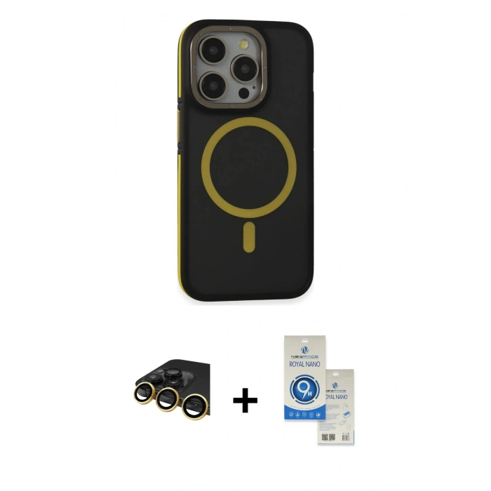 MARSİLYAN™- iPhone 14 Pro Max Kılıf Ahenk Form Serisi - Şeffaf Royal Nano Ekran Koruyucu + Raze Metal Kamera Lens - GD