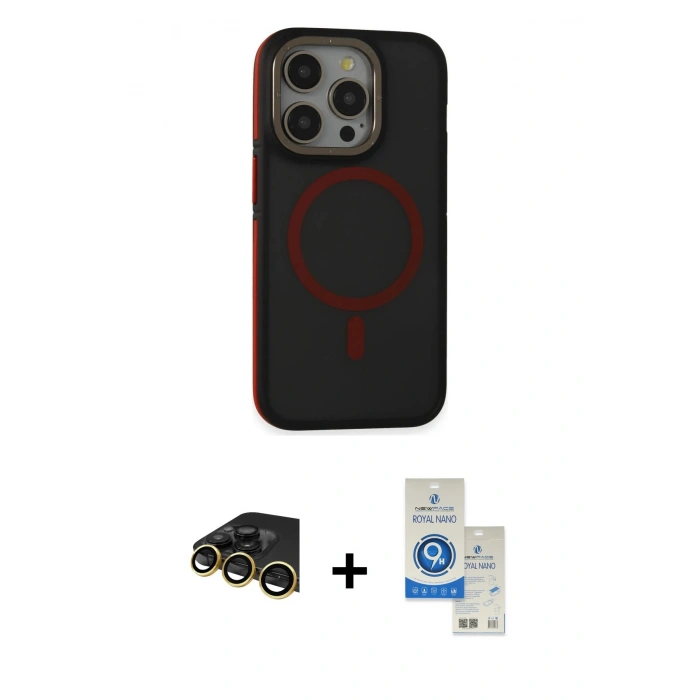 MARSİLYAN™- iPhone 14 Pro Max Kılıf Ahenk Form Serisi - Şeffaf Royal Nano Ekran Koruyucu + Raze Metal Kamera Lens - GD