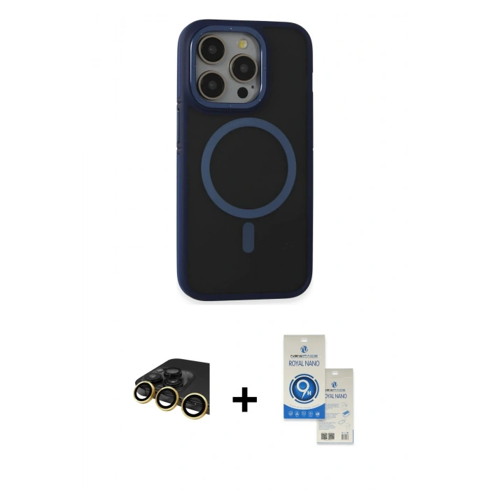 MARSİLYAN™- iPhone 14 Pro Max Kılıf Ahenk Form Serisi - Şeffaf Royal Nano Ekran Koruyucu + Raze Metal Kamera Lens - GD