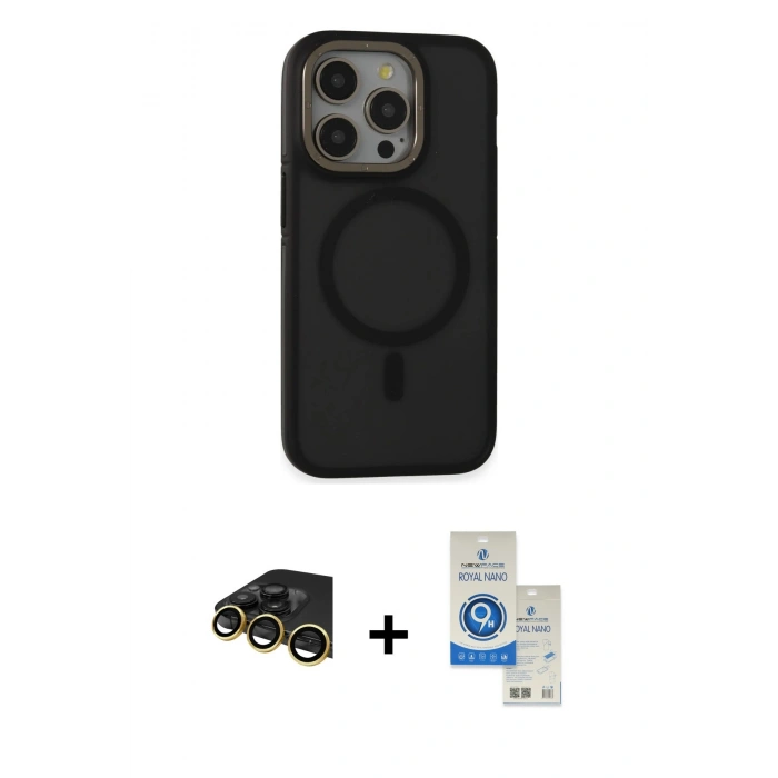 MARSİLYAN™- iPhone 14 Pro Max Kılıf Ahenk Form Serisi - Şeffaf Royal Nano Ekran Koruyucu + Raze Metal Kamera Lens - GD