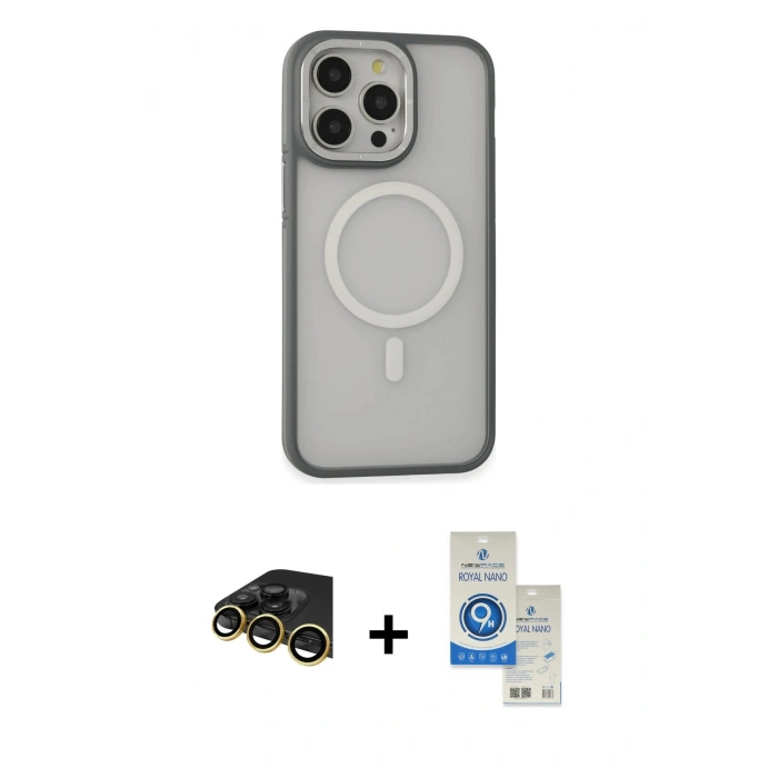 MARSİLYAN™- iPhone 14 Pro Max Kılıf Ahenk Form Serisi - Şeffaf Royal Nano Ekran Koruyucu + Raze Metal Kamera Lens - GD