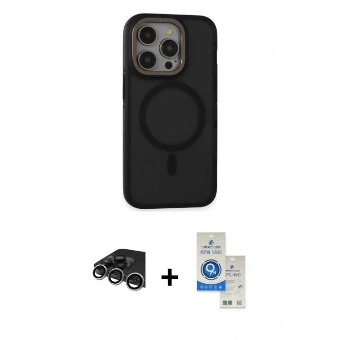 MARSİLYAN™- iPhone 14 Pro Max Kılıf Ahenk Form Serisi - Şeffaf Royal Nano Ekran Koruyucu + Raze Metal Kamera Lens - GS