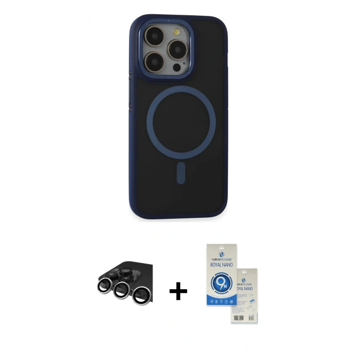 MARSİLYAN™- iPhone 14 Pro Max Kılıf Ahenk Form Serisi - Şeffaf Royal Nano Ekran Koruyucu + Raze Metal Kamera Lens - GS