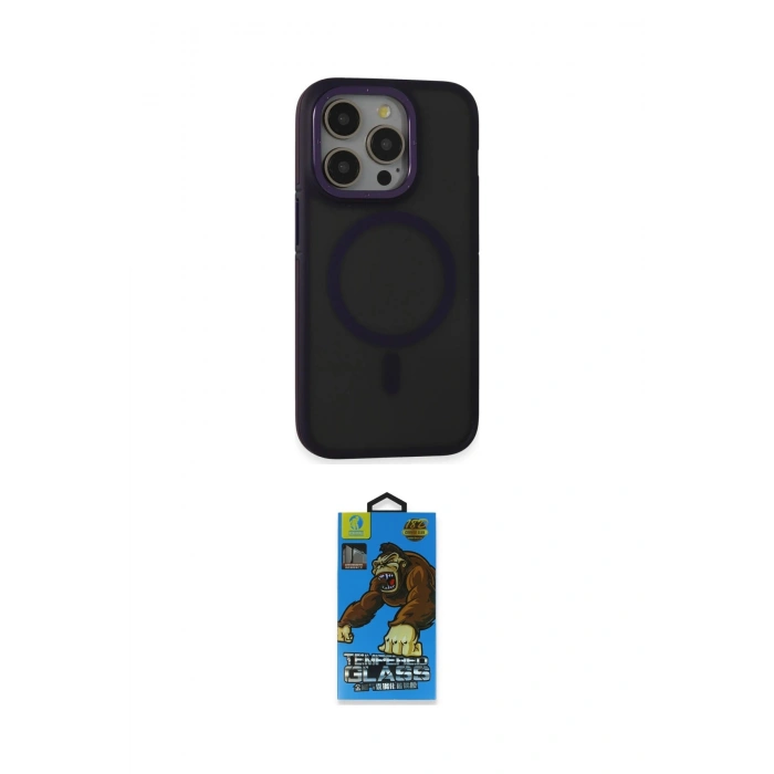 MARSİLYAN™- iPhone 14 Pro Max Kılıf Ahenk Form Serisi - Siyah 18D Cam Ekran Koruyucu