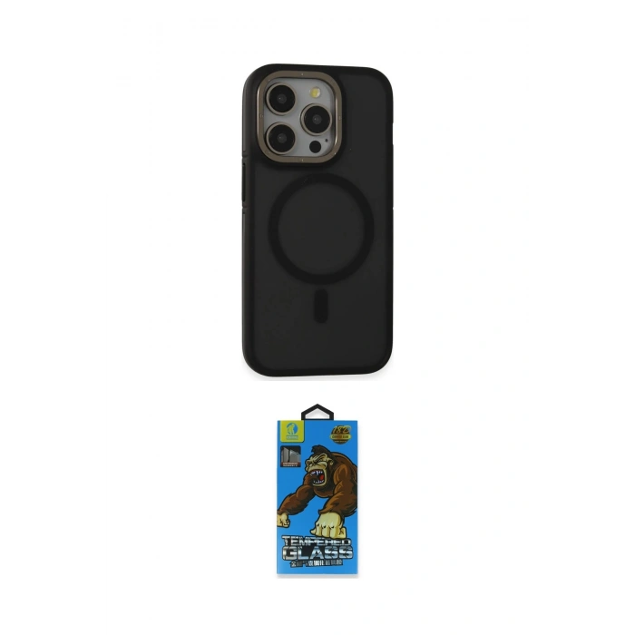 MARSİLYAN™- iPhone 14 Pro Max Kılıf Ahenk Form Serisi - Siyah 18D Cam Ekran Koruyucu
