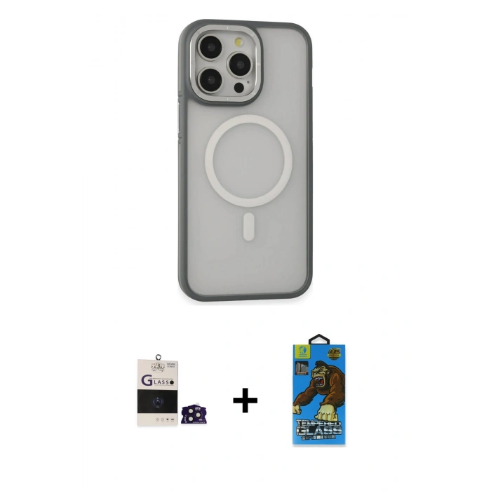 MARSİLYAN™- iPhone 14 Pro Max Kılıf Ahenk Form Serisi - Siyah 18D Cam Ekran Koruyucu + Bilvis Titan Kamera Lens - DNMR