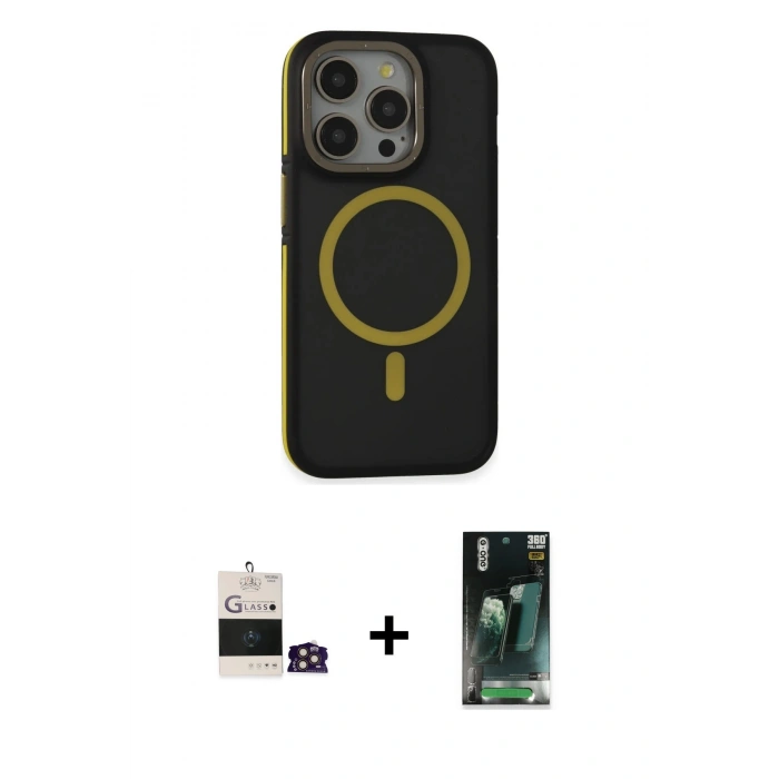 MARSİLYAN™- iPhone 14 Pro Max Kılıf Ahenk Form Serisi - Siyah 360 Mat Full Body Arka Koruyucu + Bilvis Titan Kamera Lens - GD