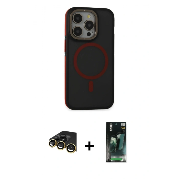 MARSİLYAN™- iPhone 14 Pro Max Kılıf Ahenk Form Serisi - Siyah 360 Mat Full Body Arka Koruyucu + Raze Metal Kamera Lens - GD