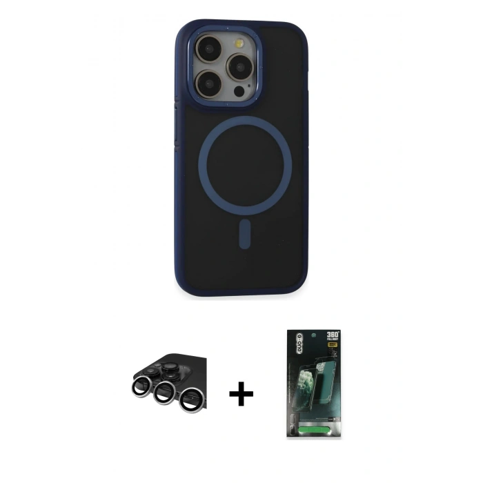 MARSİLYAN™- iPhone 14 Pro Max Kılıf Ahenk Form Serisi - Siyah 360 Mat Full Body Arka Koruyucu + Raze Metal Kamera Lens - GS