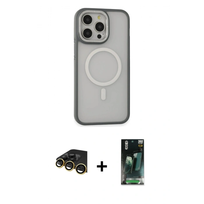 MARSİLYAN™- iPhone 14 Pro Max Kılıf Ahenk Form Serisi - Siyah 360 Mat Full Body Arka Koruyucu + Raze Metal Kamera Lens - GD