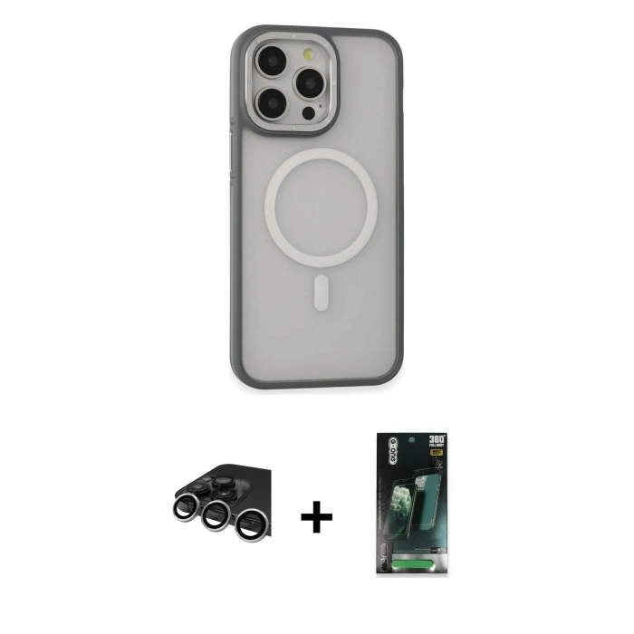 MARSİLYAN™- iPhone 14 Pro Max Kılıf Ahenk Form Serisi - Siyah 360 Mat Full Body Arka Koruyucu + Raze Metal Kamera Lens - GS