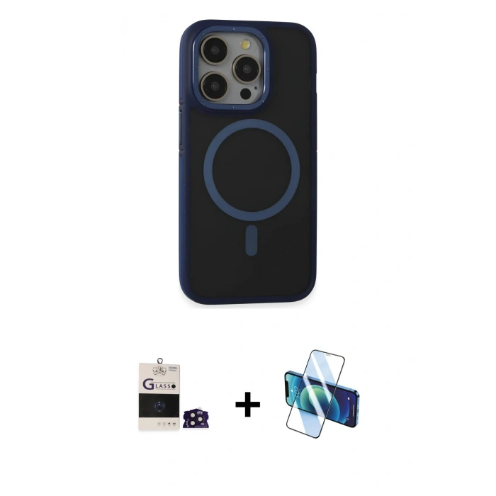 MARSİLYAN™- iPhone 14 Pro Max Kılıf Ahenk Form Serisi - Siyah 3D Antistatik Cam Ekran Koruyucu + Derin Mor Bilvis Titan Kamera Lens