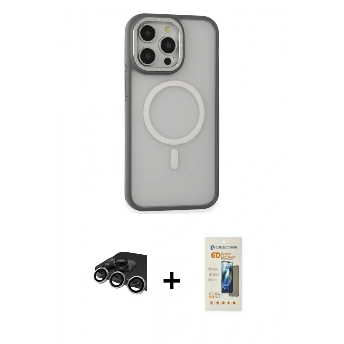 MARSİLYAN™- iPhone 14 Pro Max Kılıf Ahenk Form Serisi - Siyah 6D Mat Seramik Hayalet Nano Ekran Koruyucu + Raze Metal Kamera Lens - GS