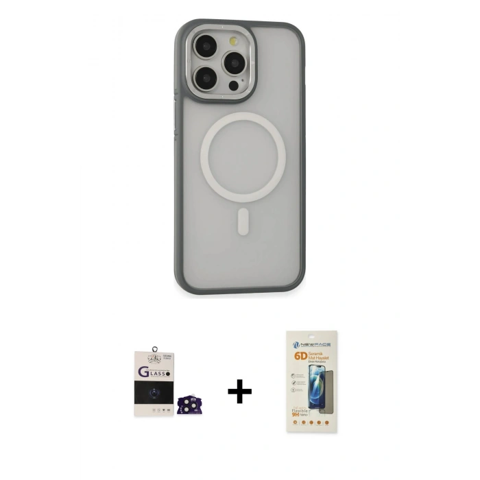MARSİLYAN™- iPhone 14 Pro Max Kılıf Ahenk Form Serisi - Siyah 6D Mat Seramik Hayalet Nano Ekran Koruyucu + Bilvis Titan Kamera Lens - DNMR
