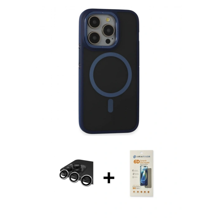 MARSİLYAN™- iPhone 14 Pro Max Kılıf Ahenk Form Serisi - Siyah 6D Mat Seramik Hayalet Nano Ekran Koruyucu + Raze Metal Kamera Lens - GS
