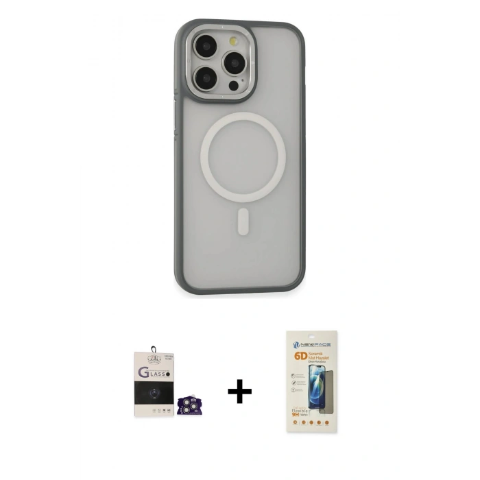MARSİLYAN™- iPhone 14 Pro Max Kılıf Ahenk Form Serisi - Siyah 6D Mat Seramik Hayalet Nano Ekran Koruyucu + Bilvis Titan Kamera Lens - GS
