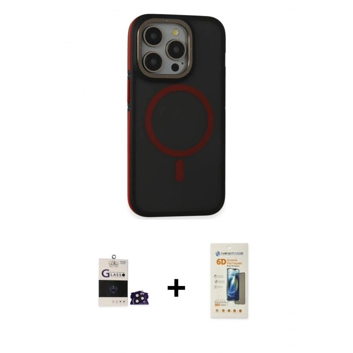 MARSİLYAN™- iPhone 14 Pro Max Kılıf Ahenk Form Serisi - Siyah 6D Mat Seramik Hayalet Nano Ekran Koruyucu + Bilvis Titan Kamera Lens - DNMR