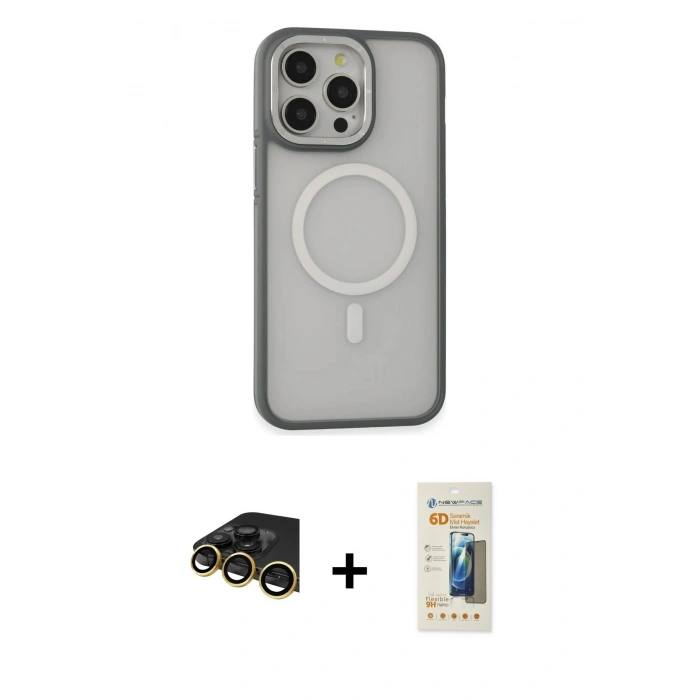 MARSİLYAN™- iPhone 14 Pro Max Kılıf Ahenk Form Serisi - Siyah 6D Mat Seramik Hayalet Nano Ekran Koruyucu + Raze Metal Kamera Lens - GD