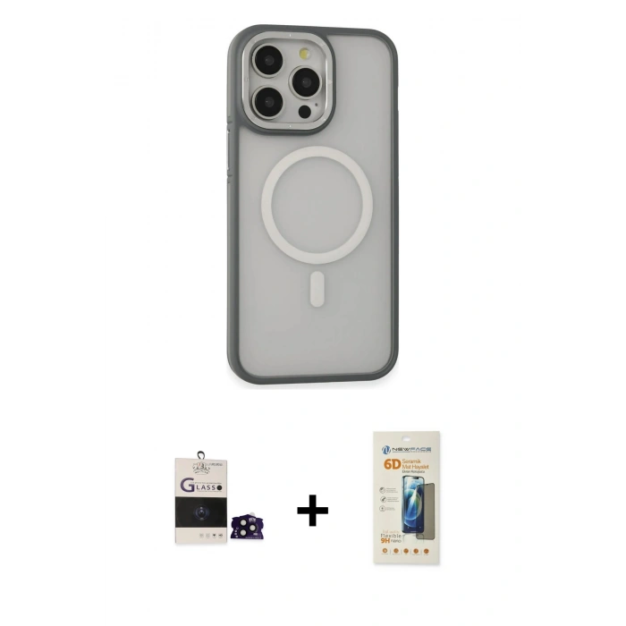 MARSİLYAN™- iPhone 14 Pro Max Kılıf Ahenk Form Serisi - Siyah 6D Mat Seramik Hayalet Nano Ekran Koruyucu + Siyah Bilvis Titan Kamera Lens