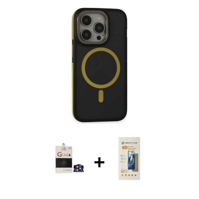 MARSİLYAN™- iPhone 14 Pro Max Kılıf Ahenk Form Serisi - Siyah 6D Mat Seramik Hayalet Nano Ekran Koruyucu + Bilvis Titan Kamera Lens - GS