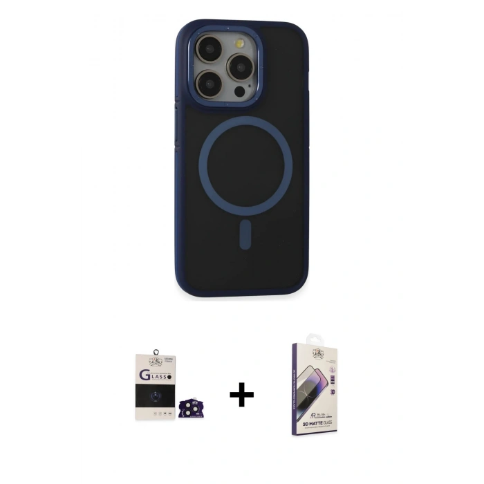 MARSİLYAN™- iPhone 14 Pro Max Kılıf Ahenk Form Serisi - Siyah Bilvis 3D Mat Cam Ekran Koruyucu + Bilvis Titan Kamera Lens - DNMR