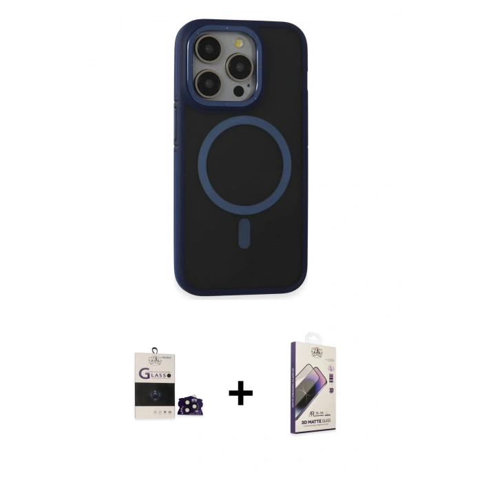 MARSİLYAN™- iPhone 14 Pro Max Kılıf Ahenk Form Serisi - Siyah Bilvis 3D Mat Cam Ekran Koruyucu + Bilvis Titan Kamera Lens - SH