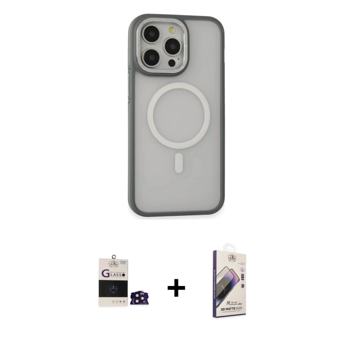 MARSİLYAN™- iPhone 14 Pro Max Kılıf Ahenk Form Serisi - Siyah Bilvis 3D Mat Cam Ekran Koruyucu + Bilvis Titan Kamera Lens - DNMR