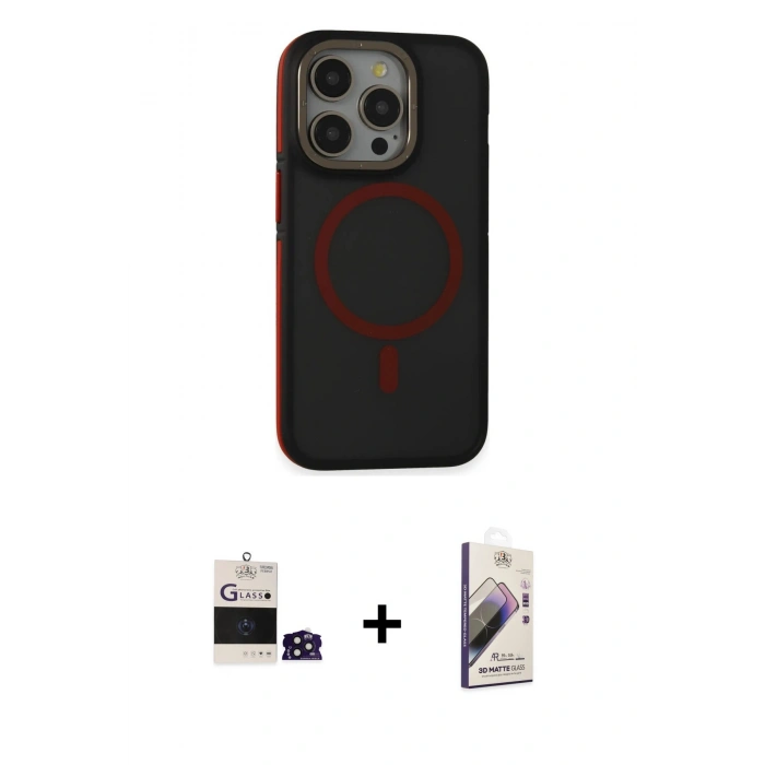 MARSİLYAN™- iPhone 14 Pro Max Kılıf Ahenk Form Serisi - Siyah Bilvis 3D Mat Cam Ekran Koruyucu + Bilvis Titan Kamera Lens - DNMR
