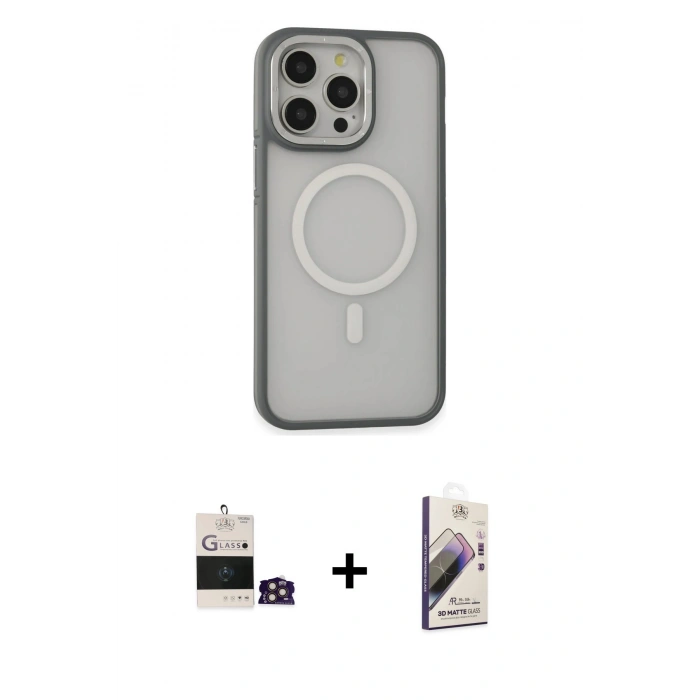 MARSİLYAN™- iPhone 14 Pro Max Kılıf Ahenk Form Serisi - Siyah Bilvis 3D Mat Cam Ekran Koruyucu + Bilvis Titan Kamera Lens - GD