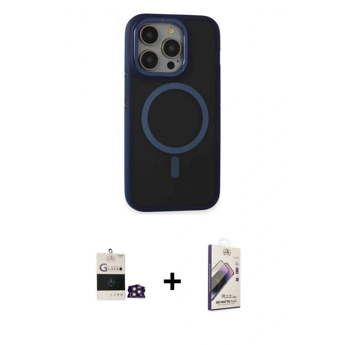 MARSİLYAN™- iPhone 14 Pro Max Kılıf Ahenk Form Serisi - Siyah Bilvis 3D Mat Cam Ekran Koruyucu + Bilvis Titan Kamera Lens - GD