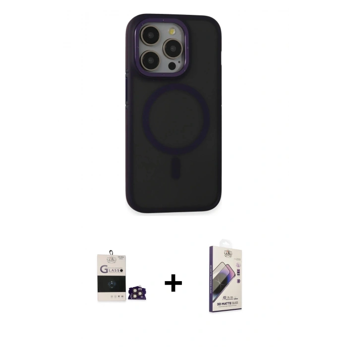 MARSİLYAN™- iPhone 14 Pro Max Kılıf Ahenk Form Serisi - Siyah Bilvis 3D Mat Cam Ekran Koruyucu + Bilvis Titan Kamera Lens - GD