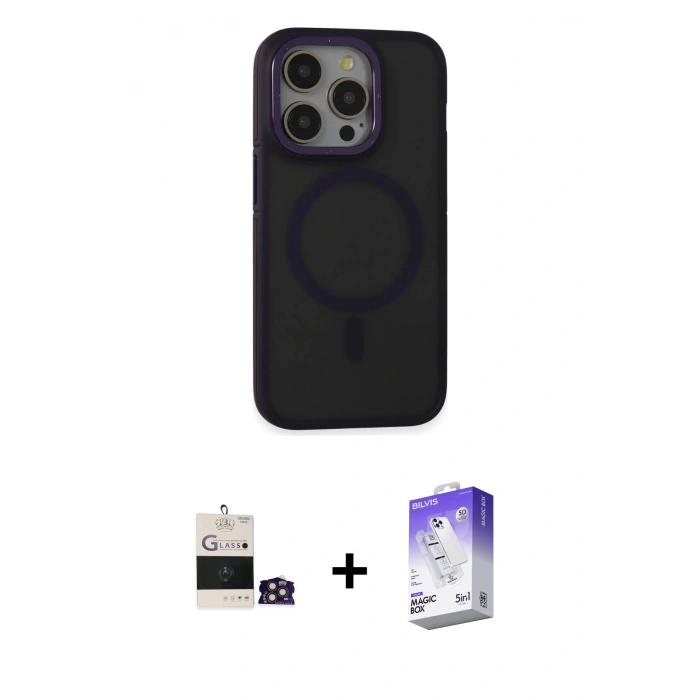 MARSİLYAN™- iPhone 14 Pro Max Kılıf Ahenk Form Serisi - Siyah Bilvis 5in1 3D Magic Cam Ekran Koruyucu + Bilvis Titan Kamera Lens - GD