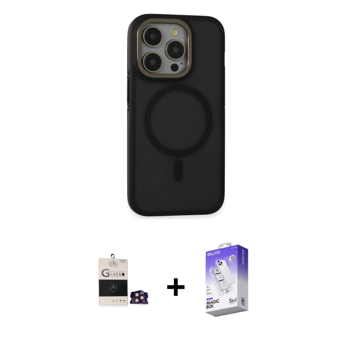 MARSİLYAN™- iPhone 14 Pro Max Kılıf Ahenk Form Serisi - Siyah Bilvis 5in1 3D Magic Cam Ekran Koruyucu + Bilvis Titan Kamera Lens - GD