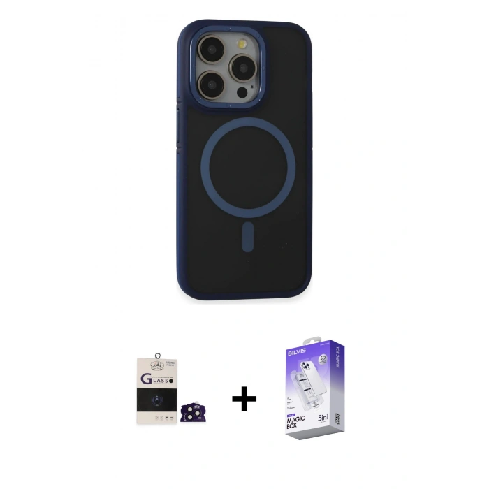 MARSİLYAN™- iPhone 14 Pro Max Kılıf Ahenk Form Serisi - Siyah Bilvis 5in1 3D Magic Cam Ekran Koruyucu + Derin Mor Bilvis Titan Kamera Lens
