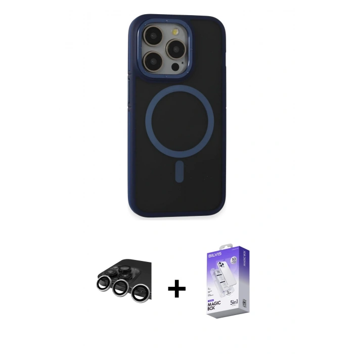 MARSİLYAN™- iPhone 14 Pro Max Kılıf Ahenk Form Serisi - Siyah Bilvis 5in1 3D Magic Cam Ekran Koruyucu + Raze Metal Kamera Lens - GS