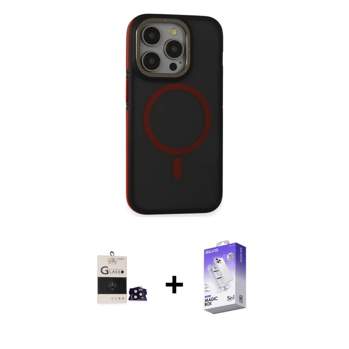 MARSİLYAN™- iPhone 14 Pro Max Kılıf Ahenk Form Serisi - Siyah Bilvis 5in1 3D Magic Cam Ekran Koruyucu + Bilvis Titan Kamera Lens - SH