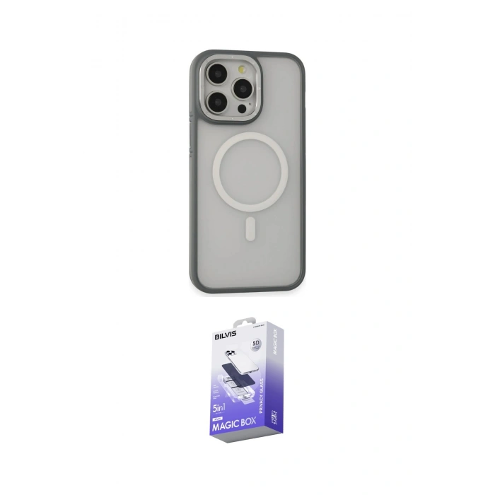 MARSİLYAN™- iPhone 14 Pro Max Kılıf Ahenk Form Serisi - Siyah Bilvis 5in1 5D Magic Hayalet Cam Ekran Koruyucu