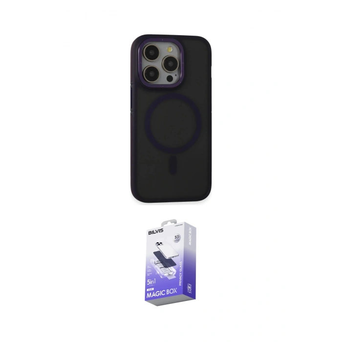 MARSİLYAN™- iPhone 14 Pro Max Kılıf Ahenk Form Serisi - Siyah Bilvis 5in1 5D Magic Hayalet Cam Ekran Koruyucu