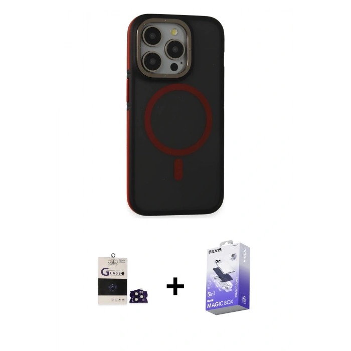 MARSİLYAN™- iPhone 14 Pro Max Kılıf Ahenk Form Serisi - Siyah Bilvis 5in1 5D Magic Hayalet Cam Ekran Koruyucu + Bilvis Titan Kamera Lens - DNMR