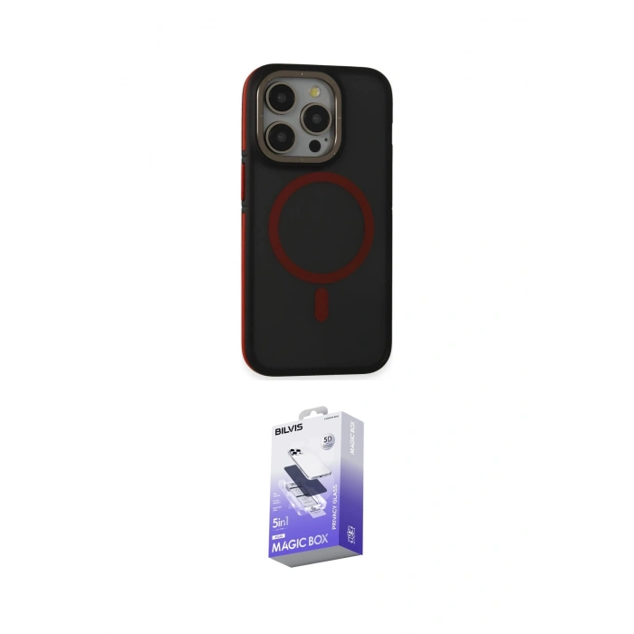 MARSİLYAN™- iPhone 14 Pro Max Kılıf Ahenk Form Serisi - Siyah Bilvis 5in1 5D Magic Hayalet Cam Ekran Koruyucu