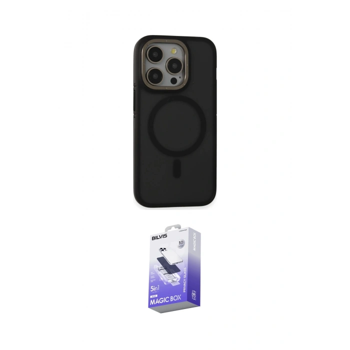 MARSİLYAN™- iPhone 14 Pro Max Kılıf Ahenk Form Serisi - Siyah Bilvis 5in1 5D Magic Hayalet Cam Ekran Koruyucu