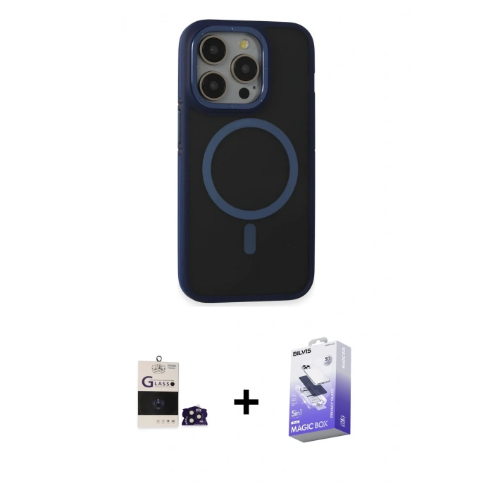 MARSİLYAN™- iPhone 14 Pro Max Kılıf Ahenk Form Serisi - Siyah Bilvis 5in1 5D Magic Hayalet Cam Ekran Koruyucu + Bilvis Titan Kamera Lens - DNMR