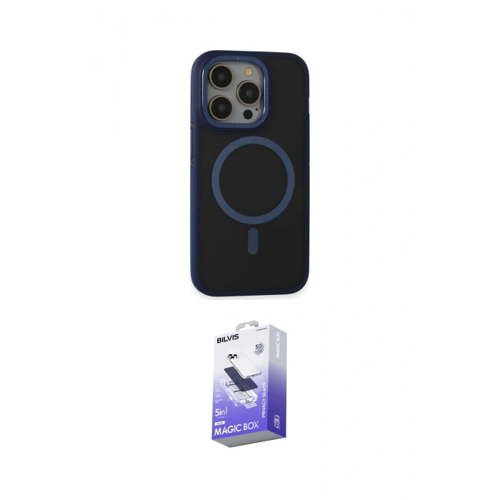 MARSİLYAN™- iPhone 14 Pro Max Kılıf Ahenk Form Serisi - Siyah Bilvis 5in1 5D Magic Hayalet Cam Ekran Koruyucu