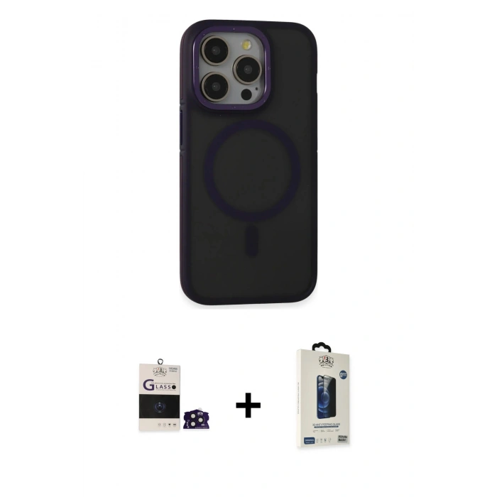 MARSİLYAN™- iPhone 14 Pro Max Kılıf Ahenk Form Serisi - Siyah Bilvis Hayalet Cam Ekran Koruyucu + Bilvis Titan Kamera Lens - DNMR