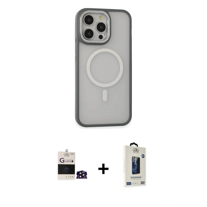 MARSİLYAN™- iPhone 14 Pro Max Kılıf Ahenk Form Serisi - Siyah Bilvis Hayalet Cam Ekran Koruyucu + Bilvis Titan Kamera Lens - DNMR